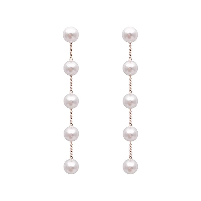 Boho Pearl Dangle Earrings Gold Pearl Drop Stud Earrings Long Pearl Tassel Earrings Vintage Pearl Linear Earrings Jewelry for Women and Girls
