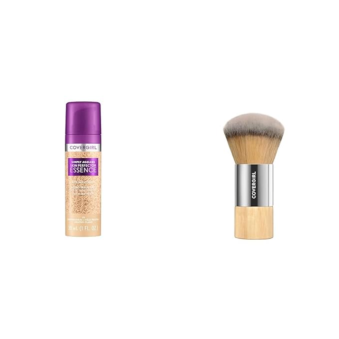 CoverGirl Simply Ageless Light-Neutral Liquid Foundation Bundle with Blending Brush, Skincare Makeup with Bakuchiol & Acid, 25 Light-Neutral
