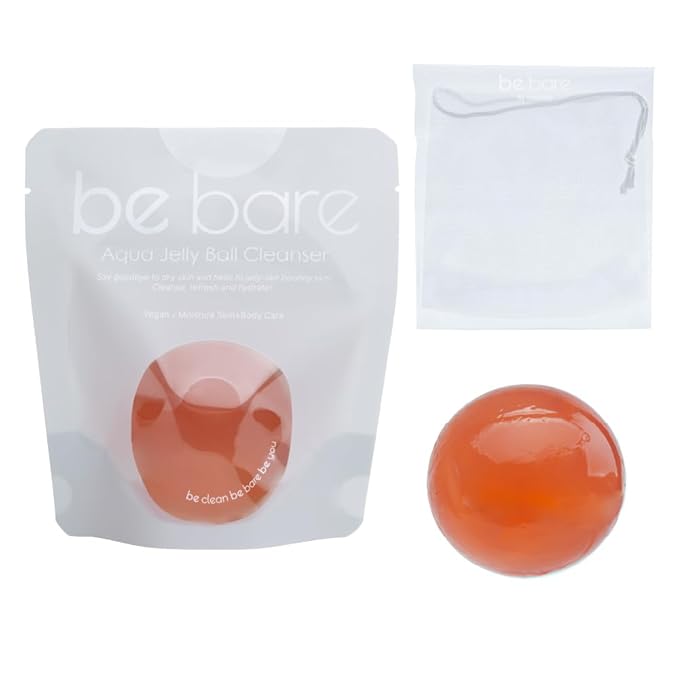 Be Bare Jelly Ball Cleanser, Daily Face Wash Korean Skin Care Cleanser Ball for Dry Skin with Allantoin for Protection, AHA &BHA for Exfoliation and Hydration- Peachy Pink (1.41oz)