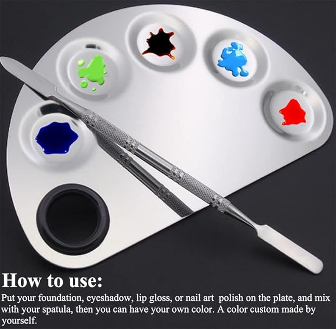 AKOAK Stainless Steel Beauty Palette, with Spatula Tool, Nail Art Makeup Palette, for Mixing Cosmetics/Nail Polish/Pigments