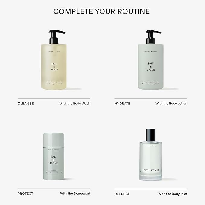 Salt & Stone Body Lotion for Women & Men| Scented Daily Body Lotion | Hydrates, Nourishes & Softens Skin | Restores Dry Skin | Fast-Absorbing | Cruelty-Free & Vegan (450 ml) (Bergamot & Hinoki)