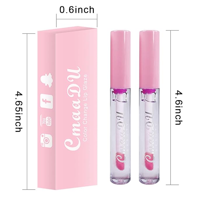 BINGBRUSH 2 Pcs Color Changing Lip Gloss Lip Oil Tinted, Pink Magic Mood Lipstick,Temperature Color Change Lip Stain Lip Balm, Longlasting Lips Will Not Dry Out