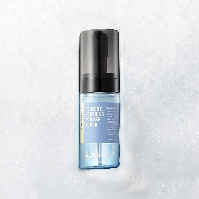 SURMEDIC Azulene Moisturizing Soothing Mousse Toner, Hydrating, Glowing, Calming Bubble Toner for Sensitive, Dry, Dull Skin, Korean Skin Care 3.71 oz / 110ml
