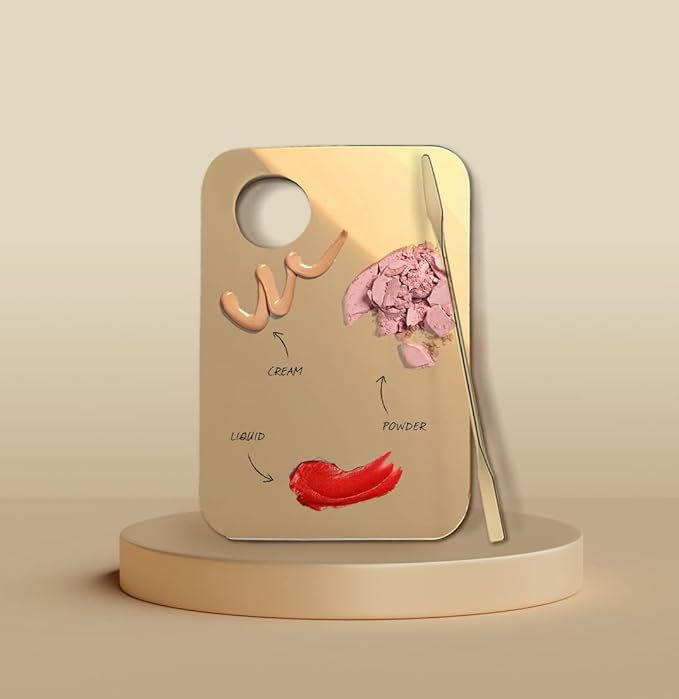 Korean Makeup Mixing Palette with Stainless Steel Picasso Spatula - Acrylic Tray for Foundation and Nail Polish - Luxury Beauty Tool for SFX Makeup & Nail Artists - Gold