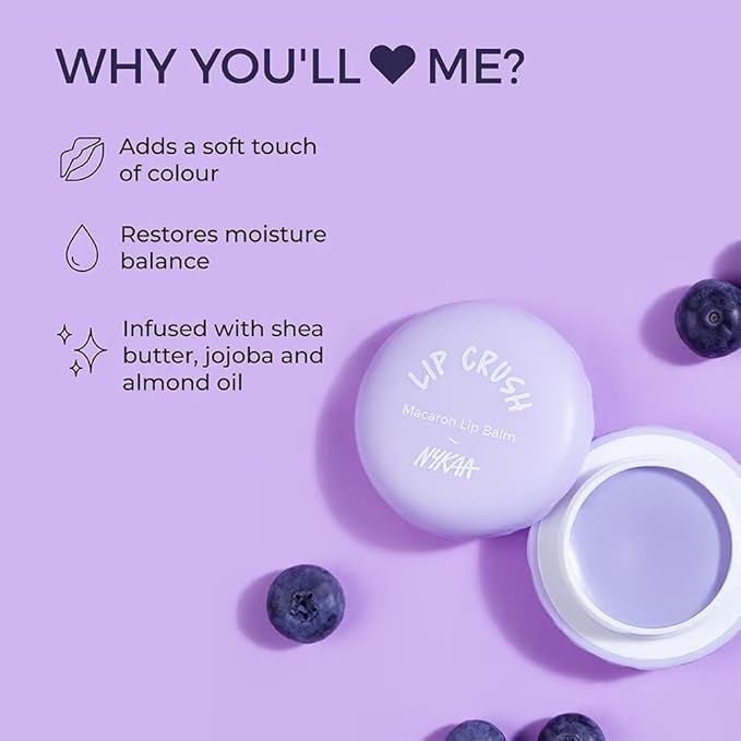 Cosmetics Lip Crush Macaron Lip Balm - Lip Butter with Shea Butter and Sweet Almond Oil - Nourishing and Healthy Lips - 01 Blueberry - 0.28 oz