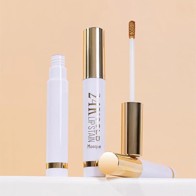 2025 New 24K Gold Liquid Lip Gloss Peel Off Lip Stain Tattoo with Tweezer, Brownish Red Lips Stain Peel Off Masque, Long Lasting Waterproof Lip Tint Stain,Transfer-proof for All Skin Types 02#