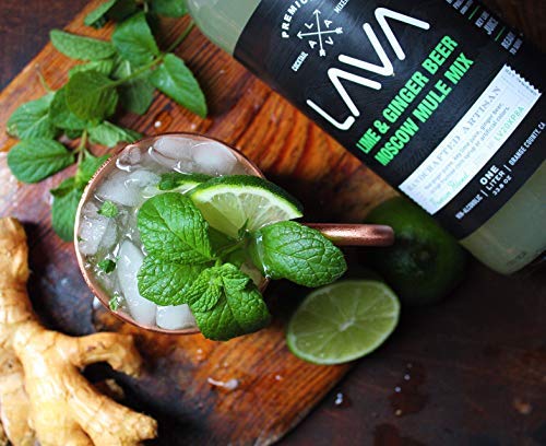 (3 Pack) LAVA Premium Spicy Moscow Mule Mix by LAVA Craft Cocktail Co., Made with Ginger Beer, Key Lime Juice, Real Ginger Puree, No Artificial Sweeteners, Ready to Use, 1-Liter (33.8oz) Glass Bottle