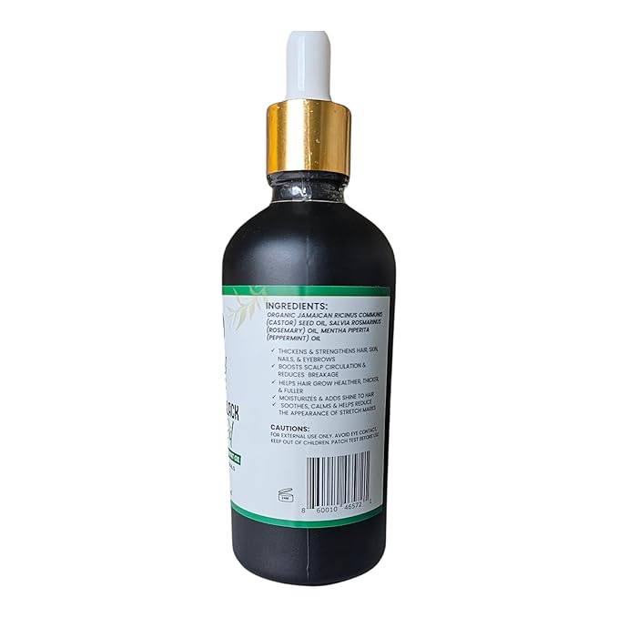 Seddy Organic Jamaican Black Castor Oil - with Rosemary & Peppermint in Glass Bottle - Cold Pressed | Hexane-Free | Promotes Hair Growth | Strengthens Hair | Hair Treatment Oil - 3.4 Fl. Oz
