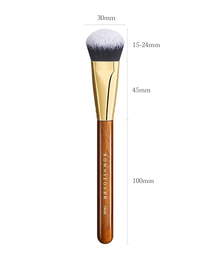 Desert Oak Series Angled Dome Cream Blush Brush - Medium Nylon Bristles for Flawless Cream/Liquid Blush Application, Seamless Stippling & Blending, Bubinga Handle & Brass Ferrule (CM 183)
