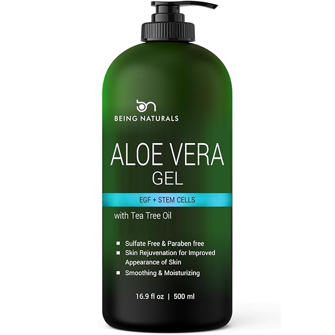 Aloe vera Gel - from 100% Pure Organic Aloe Infused with EGF, Stem Cell, Rosemary Oil - Natural Raw Moisturizer for Face, Body, Hair. Perfect for Sunburn, Acne, Razor Bumps 16.9 fl oz