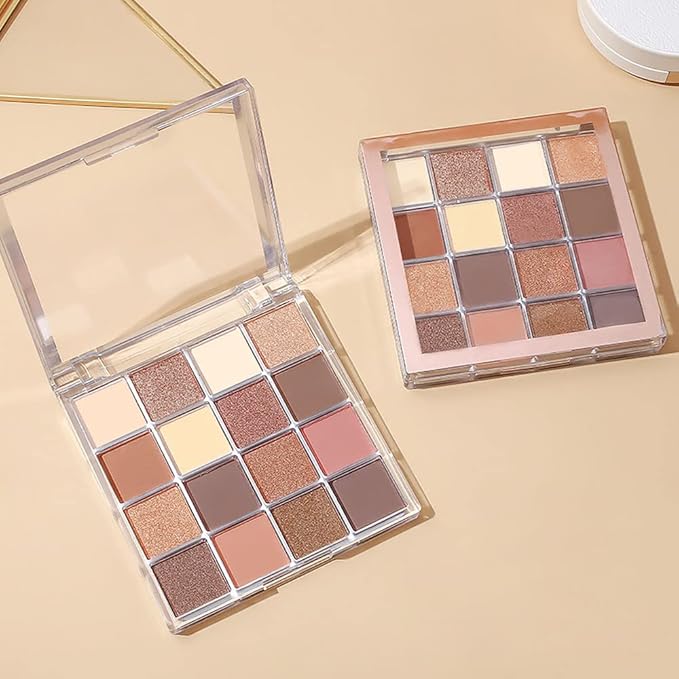 16 Girds Colorful Matte Shimmer Eyeshadow Palette for Eye Makeup,High Pigmented Eye Shadow Primers Powder Palet de sombras de ojos-Glitter Nude#