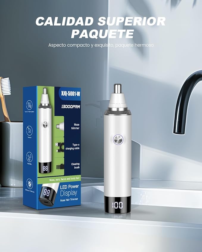 Ear & Nose Hair Trimmer with LED Display for Men Women,Painless USB Rechargeable Eyebrow & Facial & Nose Hair Trimmer Clipper,Professional IPX7 Waterproof Dual Edge Blades 12500 RPM