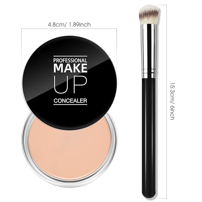Cream Concealer Full Coverage Makeup, Matte Color Correcting Concealer with Brush, Waterproof, Conceals Blemish, Pores and Spots, Under Eye Makeup Concealer for Dark Circles (#03 NETURAL)