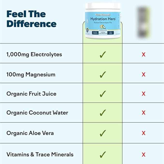 Feel Goods Hydration Hero, 1,000mg Electrolytes Powder, Sugar Free, Magnesium, Organic Aloe Vera, L Theanine, Vitamin C & B12, Keto, Vegan, Electrolyte Packets, Blue Raspberry, 15 Count
