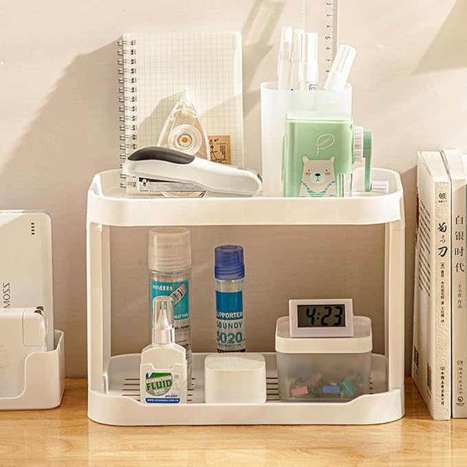 2-Tier Desk Organizers & Dispensers,Mail Holder for Office Desk Organization,Kitchen Spice Rack or Bathroom Countertop Organizer, Gift for Teachers, Classmates, and Friends,White