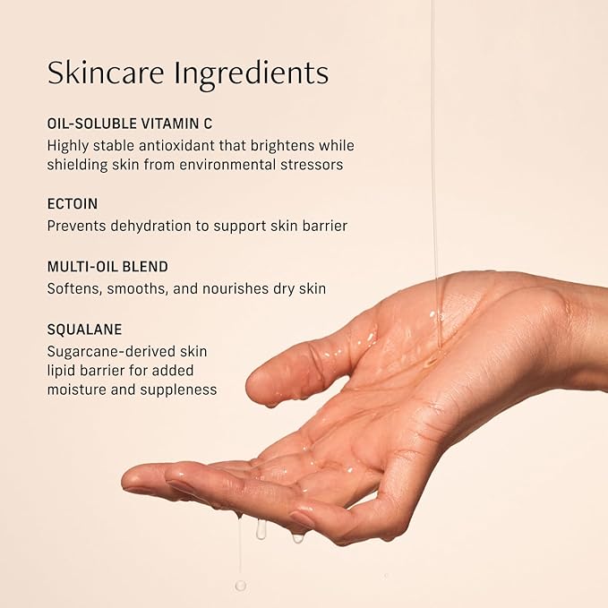 Vitamin C Body Oil for Women and Men. Moisturizing Sacred Santal Scented Body Serum for Glowing Skin. Nourishing, Hydrating After-Shower and Bath Skin Care Moisturizer, 4.2 Fl Oz