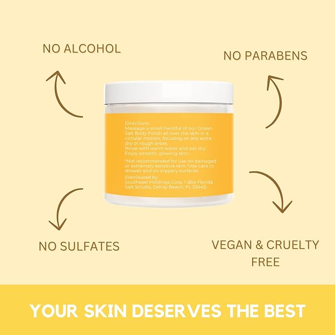 Sea Salt Body Scrub by Florida Suncare - Ocean Salt Body Polish Infused with Marine Algae - Exfoliating Face and Body Scrub - Facial Scrub Exfoliator to Tackle Acne and Scars (Yuzu, 3.3oz)