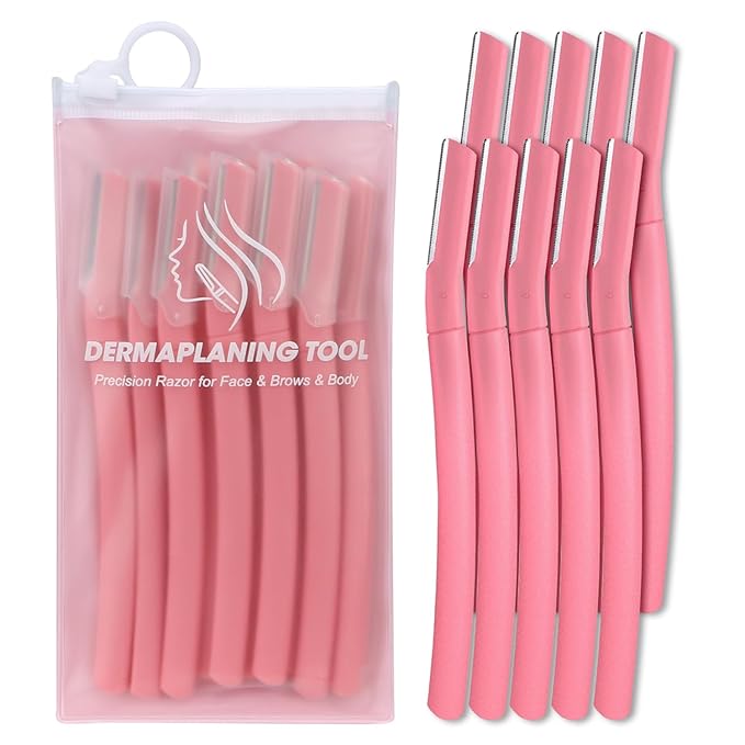 Face Razors for Women, Dermaplane Razor for Women Face, Eyebrow Razor, Facial Razors, Dermaplaning Tool, Gentle Skin Exfoliation Microblades for Sensitive Skin, Peach Fuzz Remover, 10 Count (Blush)