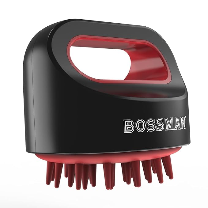 Bossman Titan Shower Scalp Massager – Ergonomic Silicone Scrubber for Product Build-Up, Dandruff & Pore Stimulation – Head & Beard Care Tool with Soft Bristles