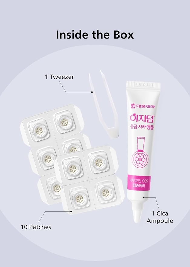 EasyDerm Quick Calming Magnesium Patches – Hydrocolloid Acne Spot Treatment Includes Tweezers & Ampoule, 10 Patches, Zit Sticker, Back to School MUST HAVE, Made by Daewoong Pharmaceutical