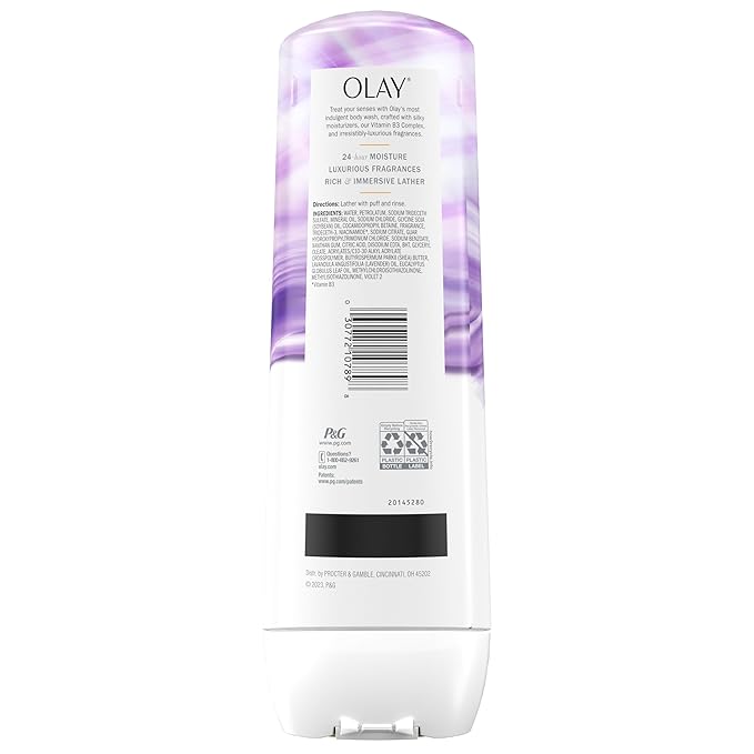 Olay Body Wash for Women, Indulgent Moisture, 24hr Moisturizing & Nourishing Formula, Infused with Vitamin B3 Complex, Luxurious Fragrances, Elderberry & Almond Cream Scent, 20 fl oz