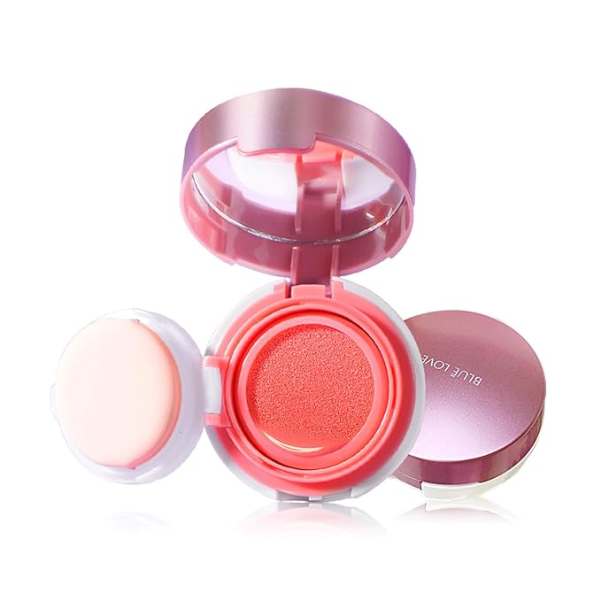BLUE LOVE Cushion Liquid Blush - Silky Cheek Tint with Mirror, Natural Enhancer for a Radiant Finish, Contours & Highlights for Effortless Elegant (01 Pink Orange)