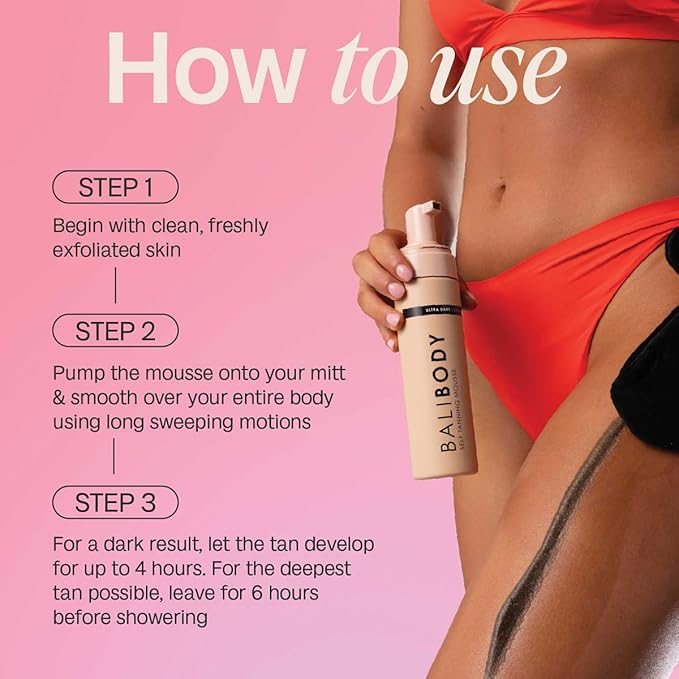 Bali Body Self-Tanning Mousse - Ultra Dark | Deep Bronzed Shade, Streak-Free Green Based Tinted Self-Tanner for All Skin Types | 100% Vegan, Cruelty Free, Australian Made (200 ml/6.7 fl oz)