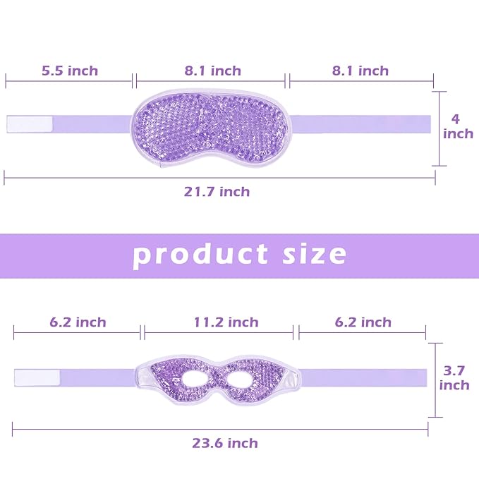 Permotary 2PCS Ice Gel Eye Mask Hot Cold Therapy Cooling Gel Beads Eye Mask,Reusable Hot Cold Compress Ice Eye Pack for Puffiness/Dark Circles/Eye Bags/Dry Eyes/Headaches/Migraines/Stress Relief