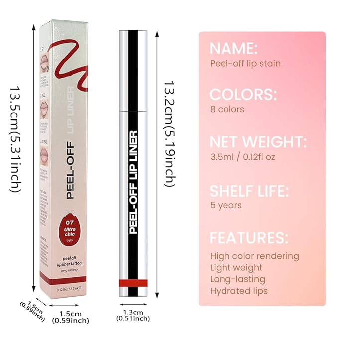 Matte Liquid Lip Stain Peel Off Lip liner Tattoo, Orange Red Matte Peel Off Lip Stain, Long Lasting Waterproof Lipstick Lip Gloss Stain, Transfer-proof for All Skin Types, 0.12 fl oz 07#