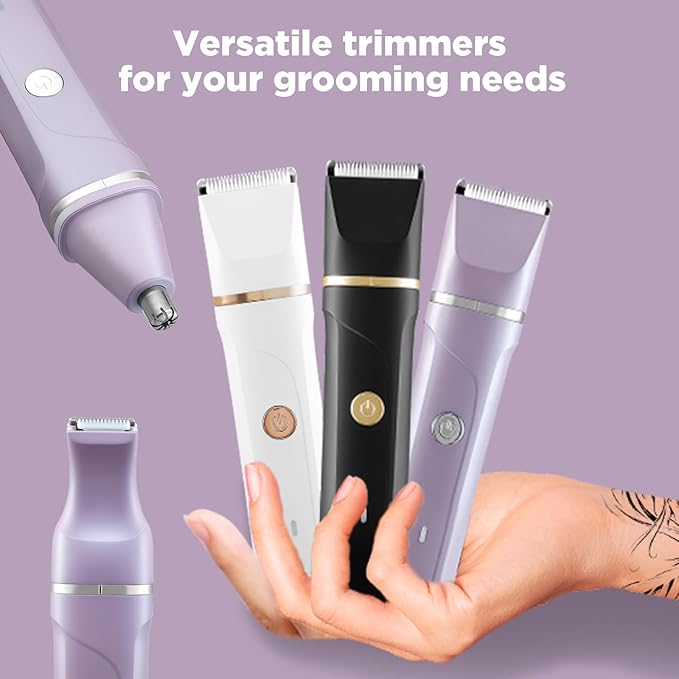 AREYZIN Bikini Trimmer for Women Painless Electric Razor for Women,3 in 1 Pubic Hair Trimmer,USB Recharge Dock,Replaceable Ceramic Blade Heads,IPX7,White