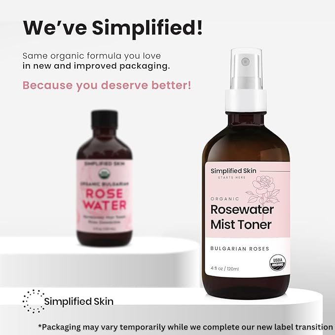 Rose Water Spray for Face & Hair (Refill) - Organic USDA Certified Rosewater Facial Toner - Alcohol-Free Makeup Setting Hydrating Face Mist - Anti-Aging Toner Spray - 8 Fl Oz