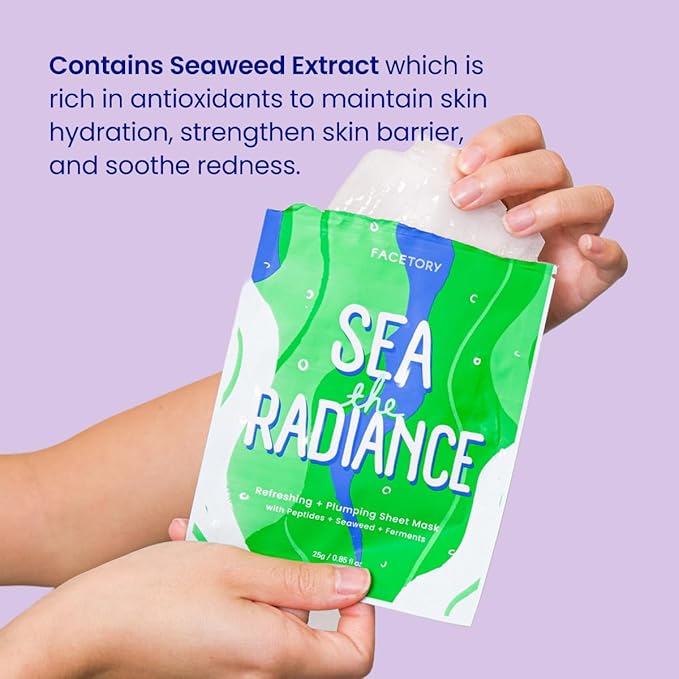 FACETORY K Beauty Face Mask Skin Care - SEA THE RADIANCE PLUMPING Sheet Mask with Peptides & Seaweed Extract | Hydrates, Firms, Rejuvenates (5 Pack)