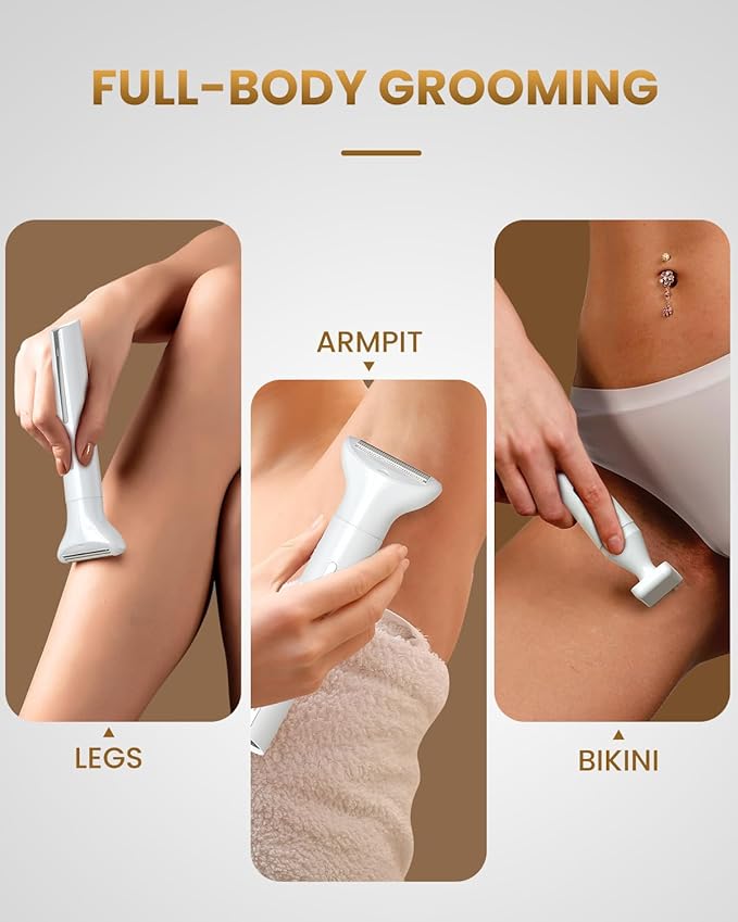 2025 New Bikini Trimmer for Women - 5 in 1 Wet/Dry Electric Razor for Women, Rechargeable Electric Shaver, IPX7 Waterproof Hair Remover for Face Nose Eyebrow Leg Pubic Armpit (White)