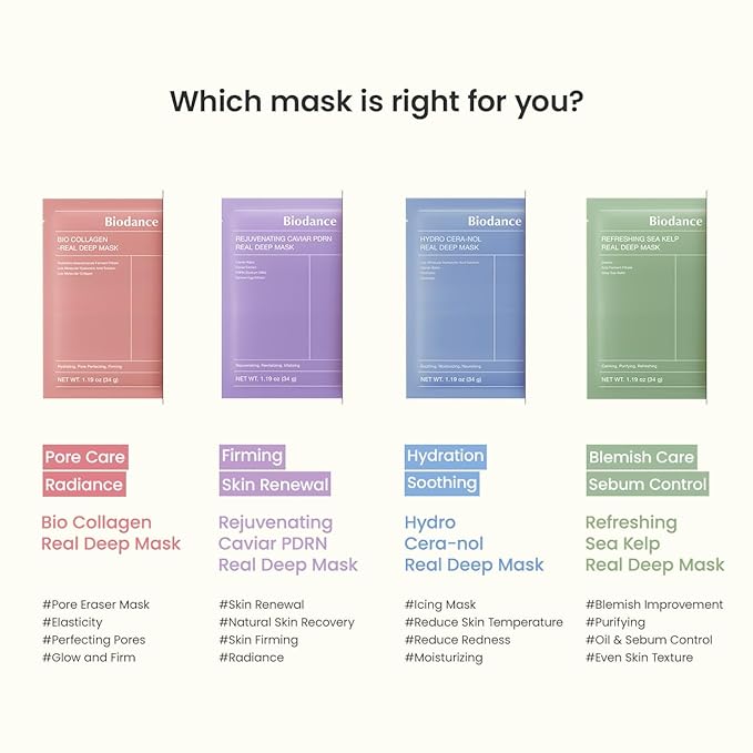 BIODANCE Bio-Collagen Real Deep Mask, Hydrating Overnight Hydrogel Mask, Pore Minimizing, Elasticity Improvement, Korean Skincare | 1.19oz(34g) x 4ea