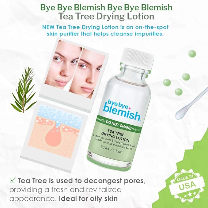 Bye Bye Blemish Tea Tree Drying Lotion, with Tea Tree Oil & Salicylic Acid, Fast-acting Formula, Dries Blemishes, Purifies Skin, 1 fl oz, 1-Pack