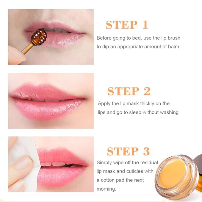 Bee Lip Balm Honey Pot, Strawberry & Honey Moisturizing Propolis Lip Mask, Hydrating & Prevention Dry and Cracked Lip Scrubs Exfoliator, Reduces Lip Lines (2Pcs Yellow)