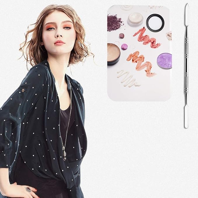 Professional Pro Stainless Steel Makeup Palette Cosmetic Palette with Spatula Tool Makeup Art Tool For Nail Art Eye Shadow Eyelash Makeup Professional Pigment Blending(6 x 4 Inch Sliver)