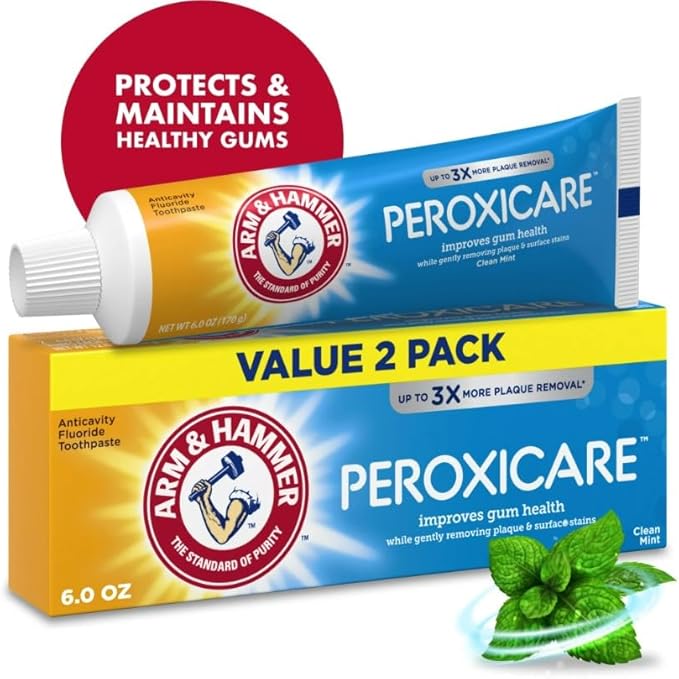 Arm & Hammer Advance White Toothpaste, Peroxicare Anti-Cavity Fluoride, Clean Mint, 6 FL Ounce (Pack of 2)