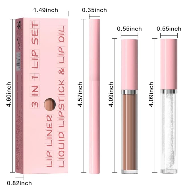 3-in-1Natural Nude Matte Lip Stain Kit | Waterproof Lip Liner + Hydrating Matte Lip Gloss + Nourishing Lip Oil | Long Lasting Plumping to Create Perfect Lip Makeup.04#
