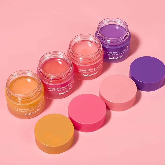 2Pcs Lip Glowy Balm and Lip Sleeping Mask Set, with 4 Flavor Options - Reduce Lip Lines, Enhance Lip Color, Hydrate & Plump Dry Chapped Lips Care (Peach)