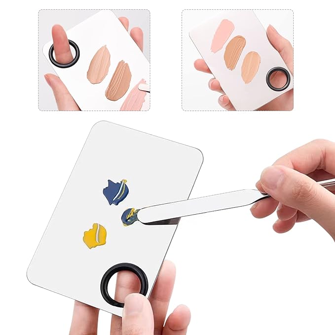 Makeup Spatula,Korean Spatula Makeup Stainless Steel Makeup Spatula and Palette Set,Professional Foundation Spatula Facial Cosmetic Makeup Tool (6 Powder Puff +1Spatula+1 Rectangle Palette).