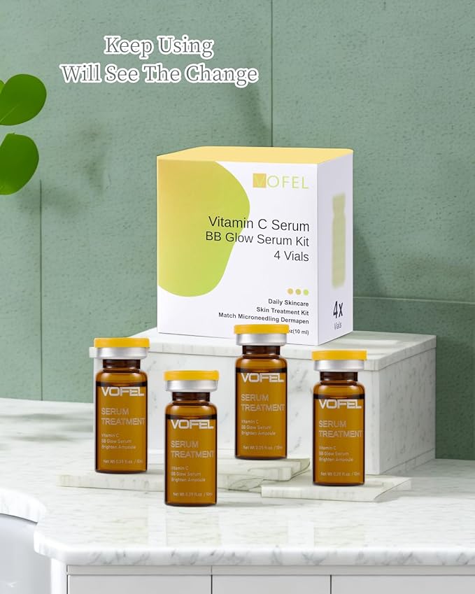 Vitamin C Serum for Face Hyaluronic Acid Serum Anti Aging Moisturizer 0.35 oz 4 Vials Facial Serums BB Glow Starter Kit (4pc new vc kit)