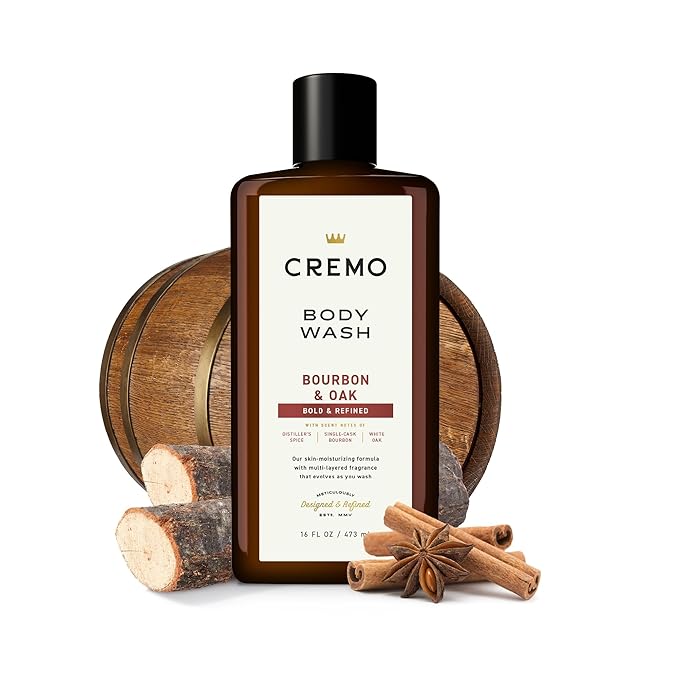 Cremo Body Wash Men, A Sophisticated Blend of Distillers Spice, Fine Bourbon and White Oak, 16 Fl Oz