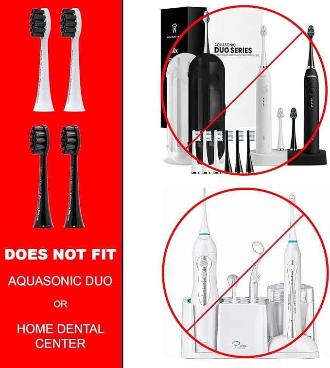 AquaSonic 2-Pack Activated Charcoal Brush Heads - Ultra Whitening Brush Heads - 2X Whitening & Stain Remover - for Black Series, Black Series Pro, Vibe Series, Duo Pro Series (White)