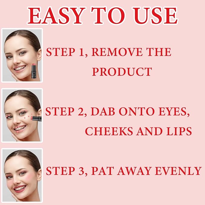 Cream Contour Blush Stick,Long Lasting Waterproof Blush Stick for Women(Pink)