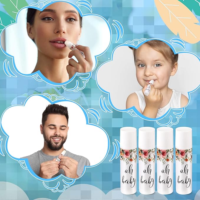 40 Pieces Lip Balm Bulk Baby Shower Jasmine Lip Balm Favors Floral Moisturizing Lip Balm for Women Children Men Girl kids Gender Reveal Favors Gift Baskets (Flower)