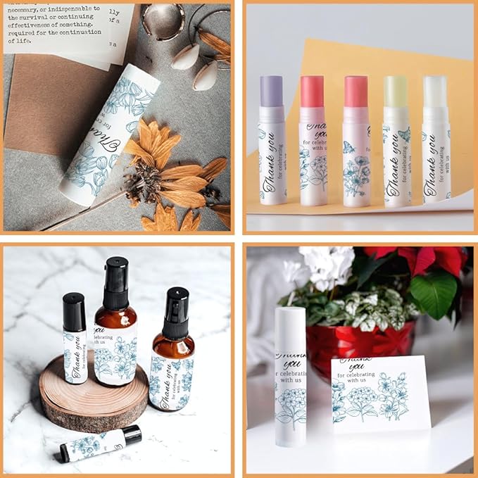 OLYCRAFT 100Pcs Self-Adhesive Lip Balm Tag Stickers 1.7x2.1 inch Waterproof Adhesive Label with Flower Patterns Rectangle Lipstick Tag Sticker for Lip Balm Container Tubes Lipstick Wrapping Decoration