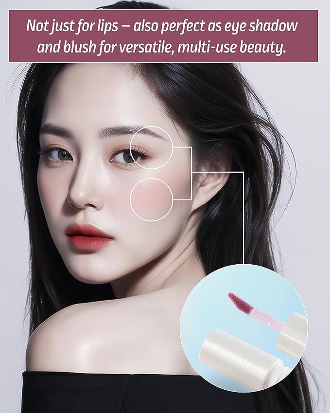 HEVVYMAKEUP Blurring Effect Lip Tint - Airy Velvet Matte Lips - Vegan, Longwear, Vibrant, Buildable Creamy Soft Texture - Korean Lip Makeup, Figgy Caramel, 0.13 fl.oz.