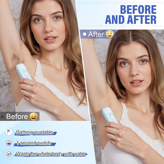 Women's Bikini Trimmer, 2-in-1 Electric Shaver for Bikini Line, Legs, Underarms, Face - Waterproof Women's Electric Shaver for Sensitive Skin, USB Rechargeable (Purple) (Blue)