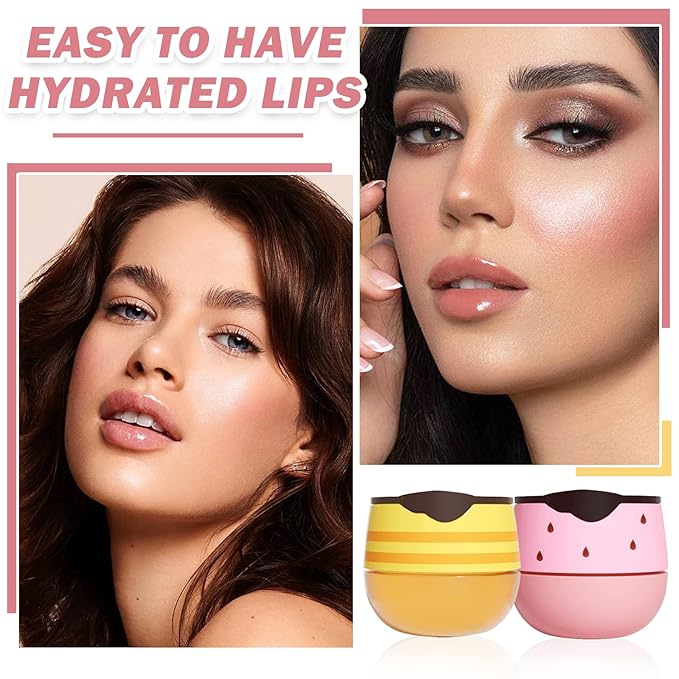 2PCS Bee Lip Balm Honey Pot,Honey Balm(Honey+Strawberry)